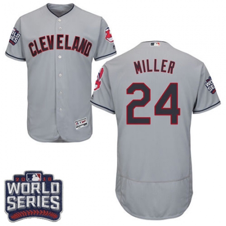 Men's Majestic Cleveland Guardians #24 Andrew Miller Grey 2016 World Series Bound Flexbase Authentic Collection MLB Jersey