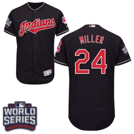 Men's Majestic Cleveland Guardians #24 Andrew Miller Navy Blue 2016 World Series Bound Flexbase Authentic Collection MLB Jersey