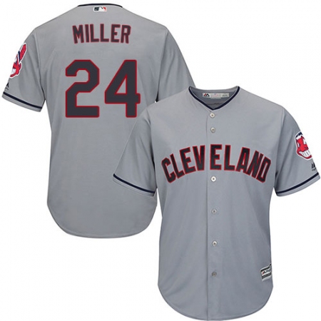 Men's Majestic Cleveland Guardians #24 Andrew Miller Replica Grey Road Cool Base MLB Jersey