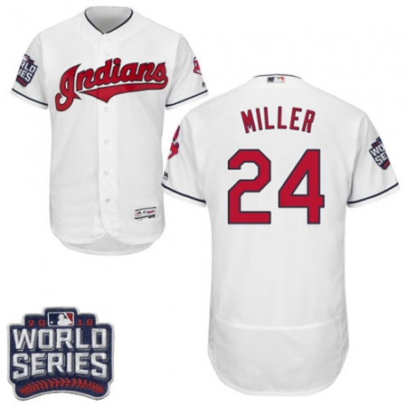 Men's Majestic Cleveland Guardians #24 Andrew Miller White 2016 World Series Bound Flexbase Authentic Collection MLB Jersey