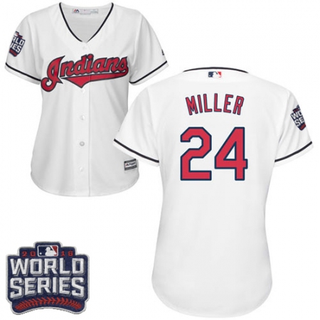Women's Majestic Cleveland Guardians #24 Andrew Miller Authentic White Home 2016 World Series Bound Cool Base MLB Jersey