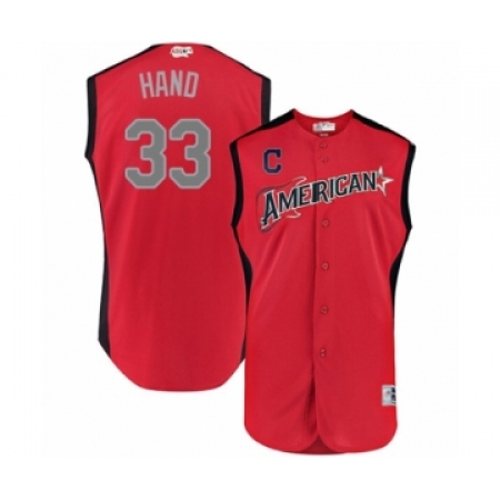 Men's Cleveland Guardians #33 Brad Hand Authentic Red American League 2019 Baseball All-Star Jersey