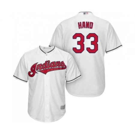 Men's Cleveland Guardians #33 Brad Hand Replica White Home Cool Base Baseball Jersey