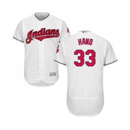 Men's Cleveland Guardians #33 Brad Hand White Home Flex Base Authentic Collection Baseball Jersey