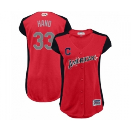 Women's Cleveland Guardians #33 Brad Hand Authentic Red American League 2019 Baseball All-Star Jersey