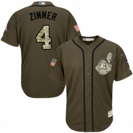 Men's Majestic Cleveland Guardians #4 Bradley Zimmer Authentic Green Salute to Service MLB Jersey