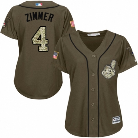 Women's Majestic Cleveland Guardians #4 Bradley Zimmer Authentic Green Salute to Service MLB Jersey