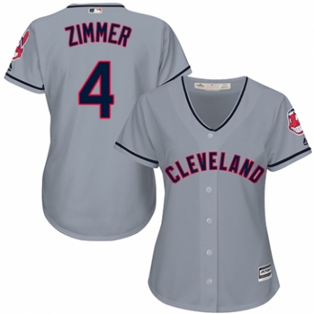Women's Majestic Cleveland Guardians #4 Bradley Zimmer Authentic Grey Road Cool Base MLB Jersey