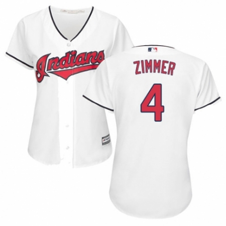 Women's Majestic Cleveland Guardians #4 Bradley Zimmer Authentic White Home Cool Base MLB Jersey