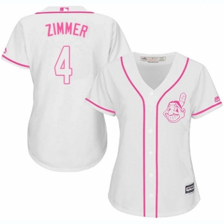 Women's Majestic Cleveland Guardians #4 Bradley Zimmer Replica White Fashion Cool Base MLB Jersey