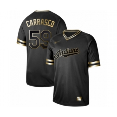 Men's Cleveland Guardians #59 Carlos Carrasco Authentic Black Gold Fashion Baseball Jersey