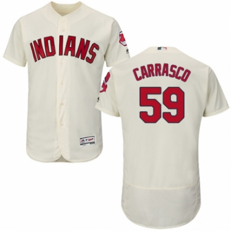Men's Majestic Cleveland Guardians #59 Carlos Carrasco Cream Alternate Flex Base Authentic Collection MLB Jersey