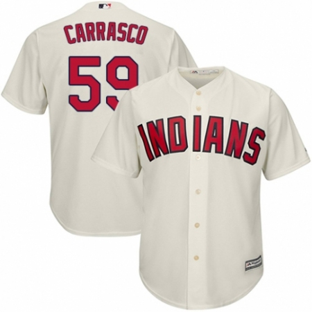 Men's Majestic Cleveland Guardians #59 Carlos Carrasco Replica Cream Alternate 2 Cool Base MLB Jersey