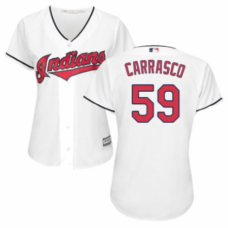 Women's Majestic Cleveland Guardians #59 Carlos Carrasco Replica White Home Cool Base MLB Jersey
