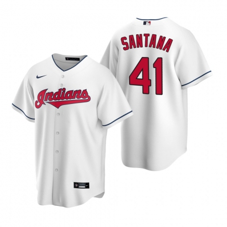 Men's Nike Cleveland Guardians #41 Carlos Santana White Home Stitched Baseball Jersey