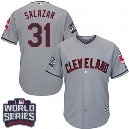 Youth Majestic Cleveland Guardians #31 Danny Salazar Authentic Grey Road 2016 World Series Bound Cool Base MLB Jersey