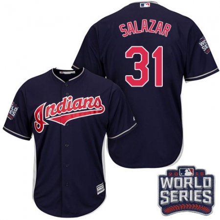 Youth Majestic Cleveland Guardians #31 Danny Salazar Authentic Navy Blue Alternate 1 2016 World Series Bound Cool Base MLB Jersey