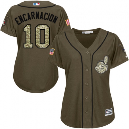 Women's Majestic Cleveland Guardians #10 Edwin Encarnacion Authentic Green Salute to Service MLB Jersey