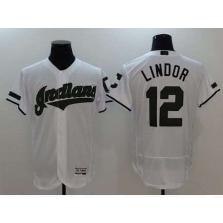 Men's Cleveland Guardians #12 Francisco Lindor White Home Stitched Baseball Jersey