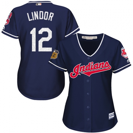 Women's Majestic Cleveland Guardians #12 Francisco Lindor Authentic Navy Blue 2017 Spring Training Cool Base MLB Jersey
