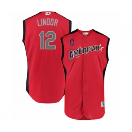Youth Cleveland Guardians #12 Francisco Lindor Authentic Red American League 2019 Baseball All-Star Jersey