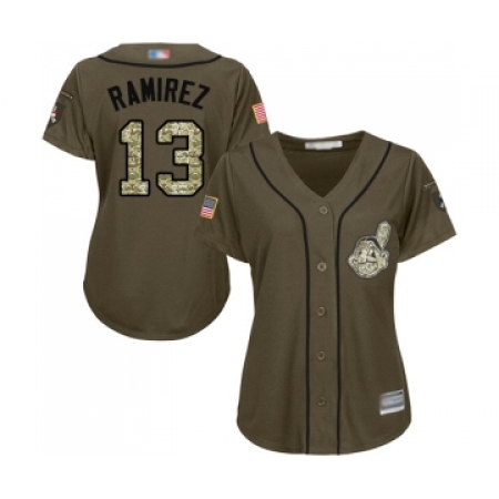 Women's Cleveland Guardians #13 Hanley Ramirez Authentic Green Salute to Service Baseball Jersey