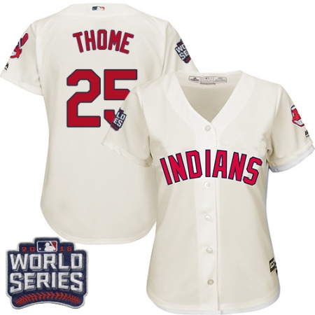 Women's Majestic Cleveland Guardians #25 Jim Thome Authentic Cream Alternate 2 2016 World Series Bound Cool Base MLB Jersey