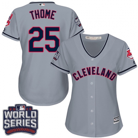 Women's Majestic Cleveland Guardians #25 Jim Thome Authentic Grey Road 2016 World Series Bound Cool Base MLB Jersey