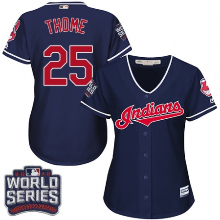 Women's Majestic Cleveland Guardians #25 Jim Thome Authentic Navy Blue Alternate 1 2016 World Series Bound Cool Base MLB Jersey