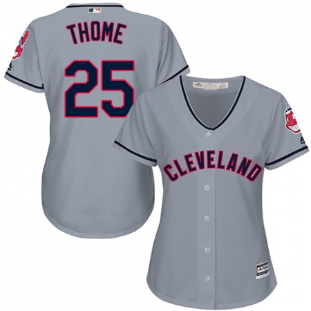 Women's Majestic Cleveland Guardians #25 Jim Thome Replica Grey Road Cool Base MLB Jersey
