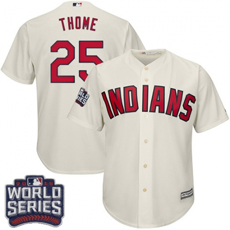 Youth Majestic Cleveland Guardians #25 Jim Thome Authentic Cream Alternate 2 2016 World Series Bound Cool Base MLB Jersey