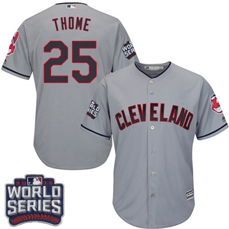 Youth Majestic Cleveland Guardians #25 Jim Thome Authentic Grey Road 2016 World Series Bound Cool Base MLB Jersey