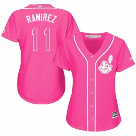 Women's Majestic Cleveland Guardians #11 Jose Ramirez Authentic Pink Fashion Cool Base MLB Jersey