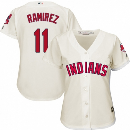 Women's Majestic Cleveland Guardians #11 Jose Ramirez Replica Cream Alternate 2 Cool Base MLB Jersey