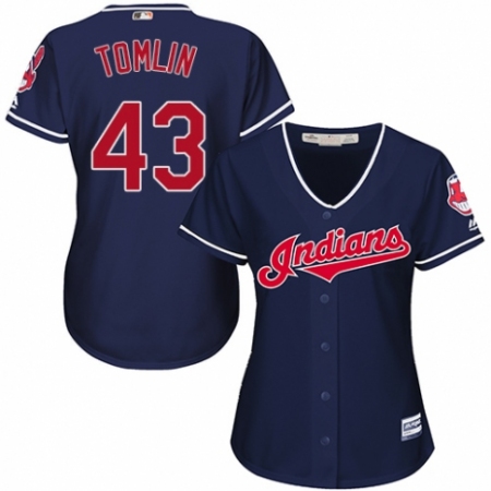 Women's Majestic Cleveland Guardians #43 Josh Tomlin Authentic Navy Blue Alternate 1 Cool Base MLB Jersey