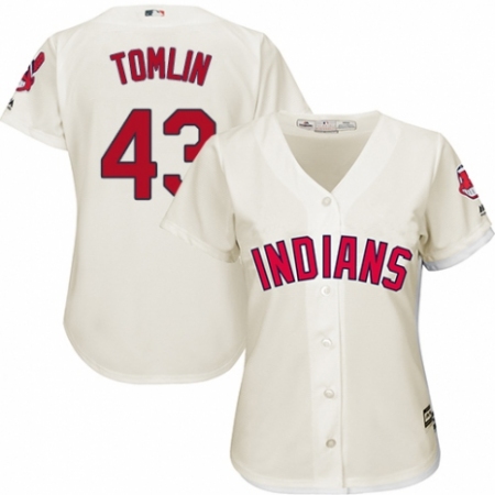 Women's Majestic Cleveland Guardians #43 Josh Tomlin Replica Cream Alternate 2 Cool Base MLB Jersey
