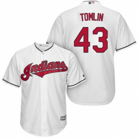Youth Majestic Cleveland Guardians #43 Josh Tomlin Authentic White Home Cool Base MLB Jersey