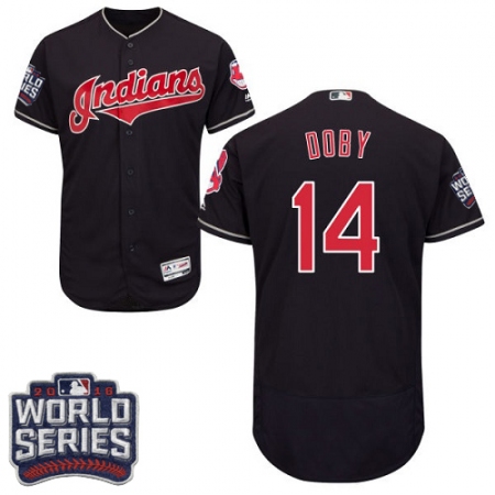 Men's Majestic Cleveland Guardians #14 Larry Doby Navy Blue 2016 World Series Bound Flexbase Authentic Collection MLB Jersey