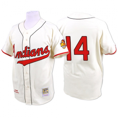 Men's Mitchell and Ness 1948 Cleveland Guardians #14 Larry Doby Replica Cream Throwback MLB Jersey