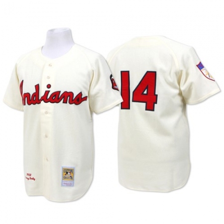 Men's Mitchell and Ness Cleveland Guardians #14 Larry Doby Authentic Cream Throwback MLB Jersey