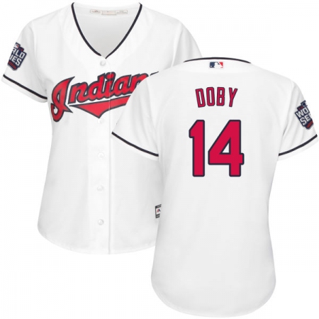 Women's Majestic Cleveland Guardians #14 Larry Doby Authentic White Home 2016 World Series Bound Cool Base MLB Jersey