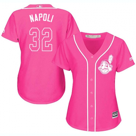 Women's Majestic Cleveland Guardians #32 Mike Napoli Authentic Pink Fashion Cool Base MLB Jersey