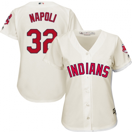 Women's Majestic Cleveland Guardians #32 Mike Napoli Replica Cream Alternate 2 Cool Base MLB Jersey