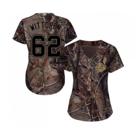Women's Cleveland Guardians #62 Nick Wittgren Authentic Camo Realtree Collection Flex Base Baseball Jersey
