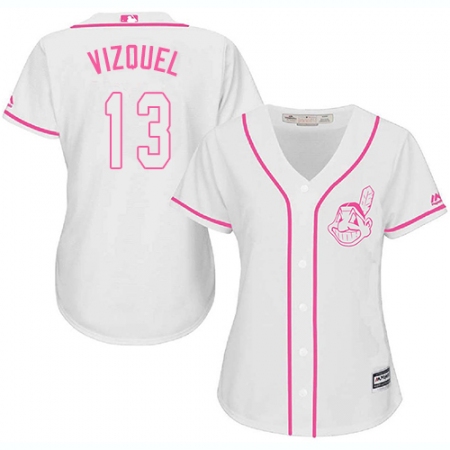 Women's Majestic Cleveland Guardians #13 Omar Vizquel Authentic White Fashion Cool Base MLB Jersey