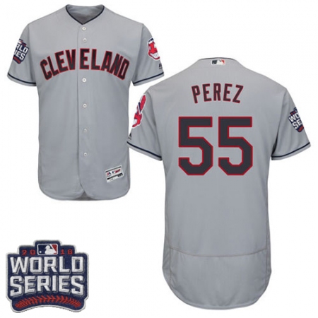 Men's Majestic Cleveland Guardians #55 Roberto Perez Grey 2016 World Series Bound Flexbase Authentic Collection MLB Jersey