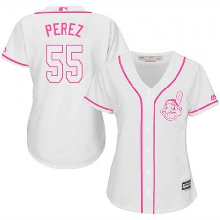 Women's Majestic Cleveland Guardians #55 Roberto Perez Authentic White Fashion Cool Base MLB Jersey