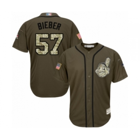 Men's Cleveland Guardians #57 Shane Bieber Authentic Green Salute to Service Baseball Jersey
