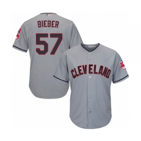 Men's Cleveland Guardians #57 Shane Bieber Replica Grey Road Cool Base Baseball Jersey