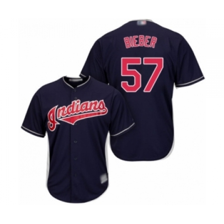 Youth Cleveland Guardians #57 Shane Bieber Authentic Navy Blue Alternate 1 Cool Base Baseball Jersey